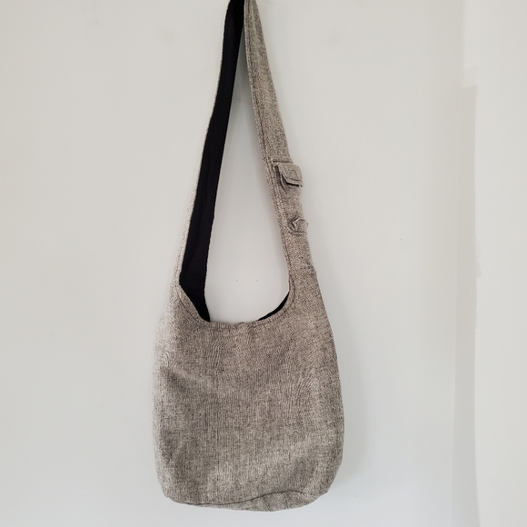 RISING INT'L Gray Black Woven Fabric Hobo Zip Shoulder Bag Floral & Hemp Boho - Picture 5 of 16